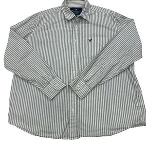 American Eagle Outfitters Button Down Shirt Mens XXL Stripes White Blue Preppy